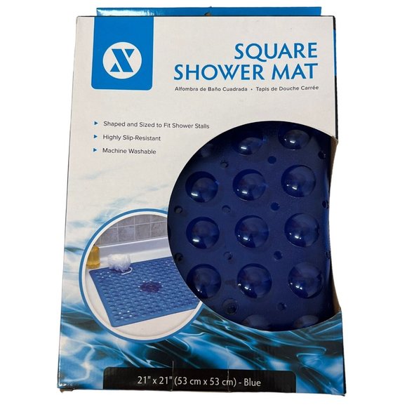 Square Shower Mat 21"x21" Grippy Textured Surface Strong Suction Cups Non-Slip - Picture 7 of 8